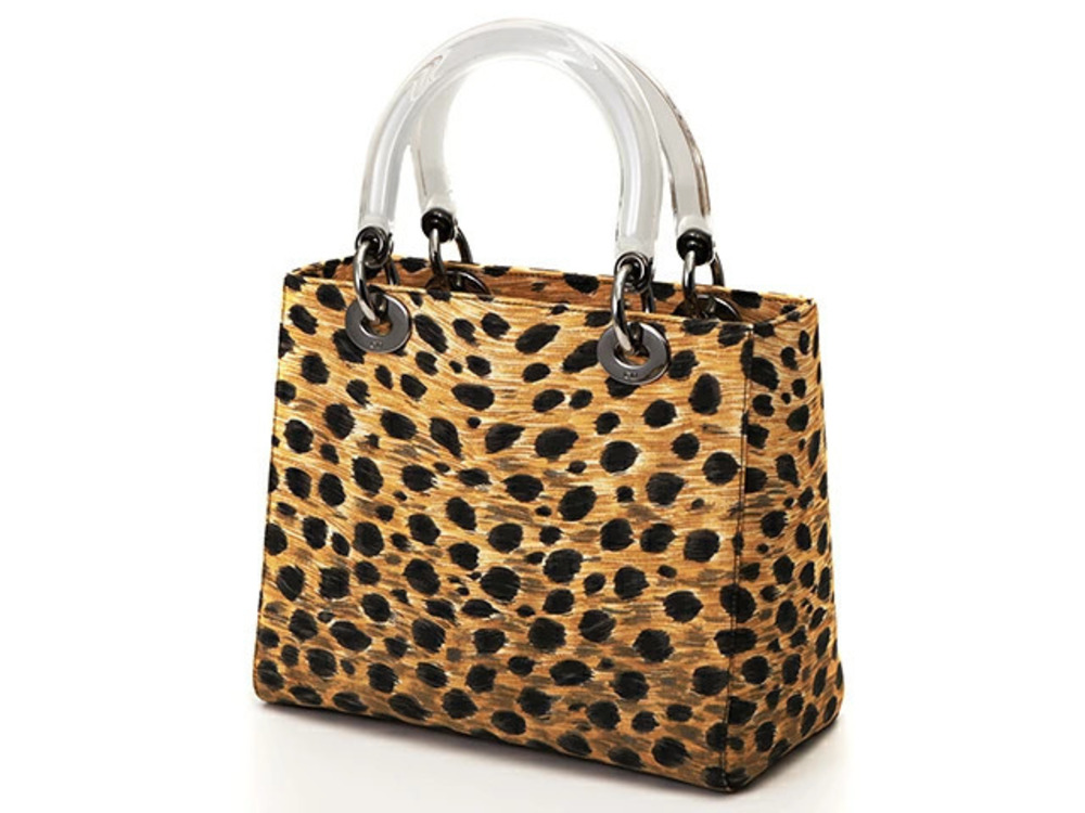 Dior Christian handbag leopard canvas Lady Black